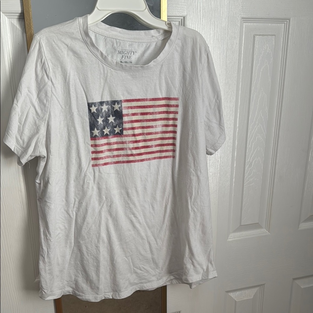 Mighty Fine White T-Shirt with American Flag